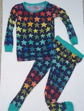 Little Sleepies  2 pc Pajamas Turquoise & Navy Rainbow Stars Pattern Size 3T